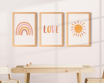 Nursery Print at Home Set. Rainbow Print. Sunshine Print. Love Print. Digital Download.