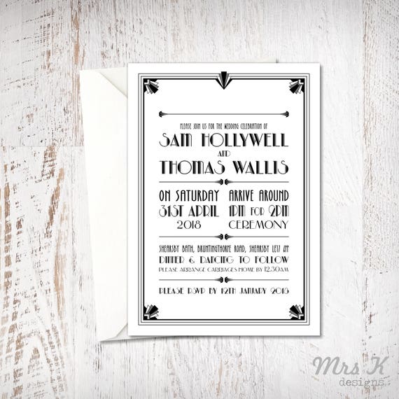 Art Deco Wedding Invitation Black And White Wedding Etsy