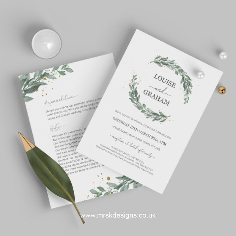 OLIVIA Botanical Wedding Invitation, Leaf Wedding Invitation, Botanical Wedding Invite, Floral Wreath Wedding, Elegant Wedding Invite Bild 2