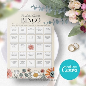Find the Guest Bingo Game, Wedding Game Printable, Editable Canva Favour Template (Digital Download) RUBY