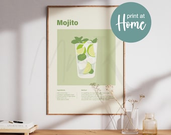 Stampa di cocktail Mojito stampabile: arte murale per bar e cucina (download digitale)