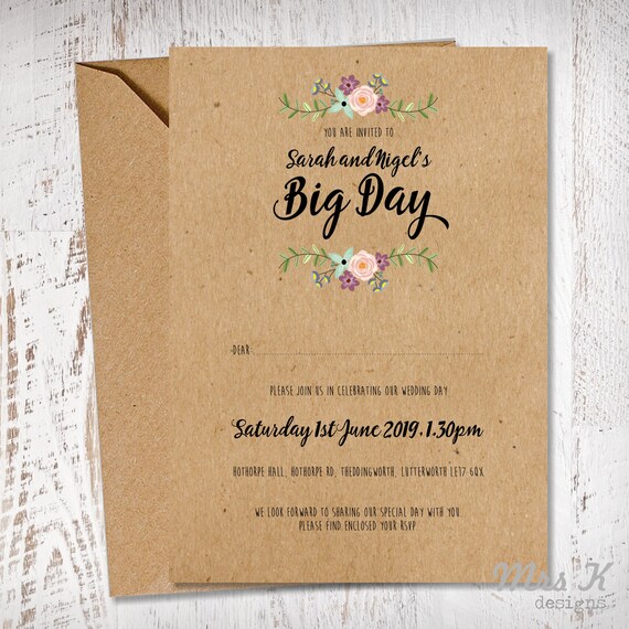 Kraft Wedding Invitation Kraft Save The Date Rustic Wedding Etsy