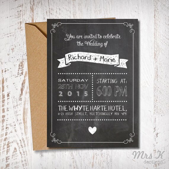 Chalkboard Wedding Reception Invitation Wedding Reception Etsy