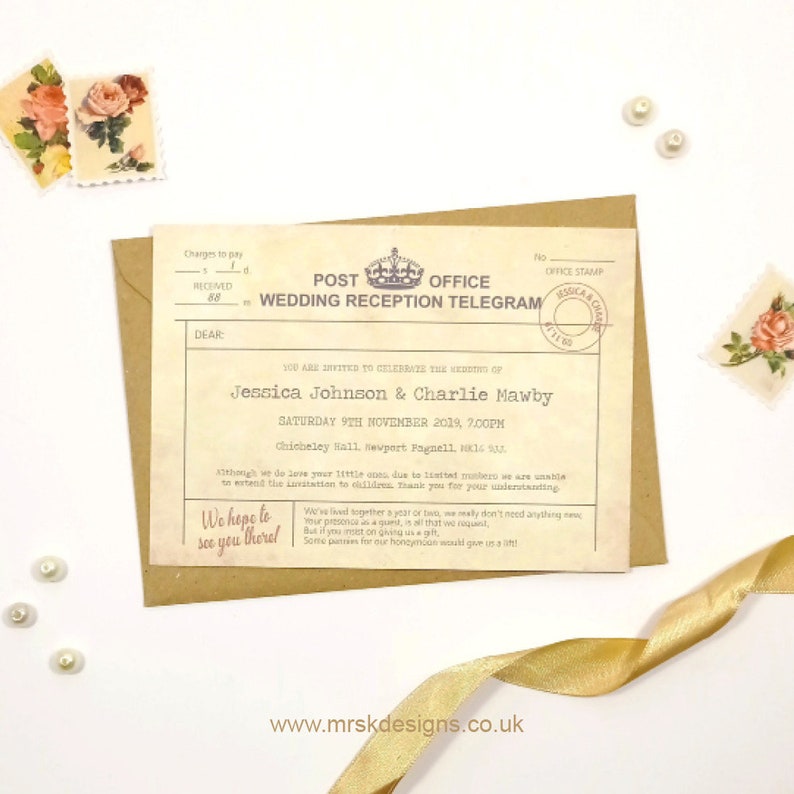 JESSICA Vintage Telegram Wedding Invitation, Vintage Wedding Invites, Telegram Invitation, Old Style Wedding Invitations, Telegram Wedding image 2