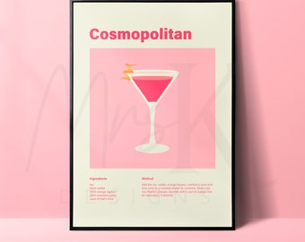 Cosmopolitan Print, Digital Download Printable, Bar Print, Cocktail Print