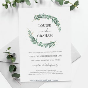 OLIVIA Botanical Wedding Invitation, Leaf Wedding Invitation, Botanical Wedding Invite, Floral Wreath Wedding, Elegant Wedding Invite Bild 1