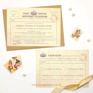 JESSICA Vintage Telegram Wedding Invitation, Vintage Wedding Invites, Telegram Invitation, Old Style Wedding Invitations, Telegram Wedding image 3