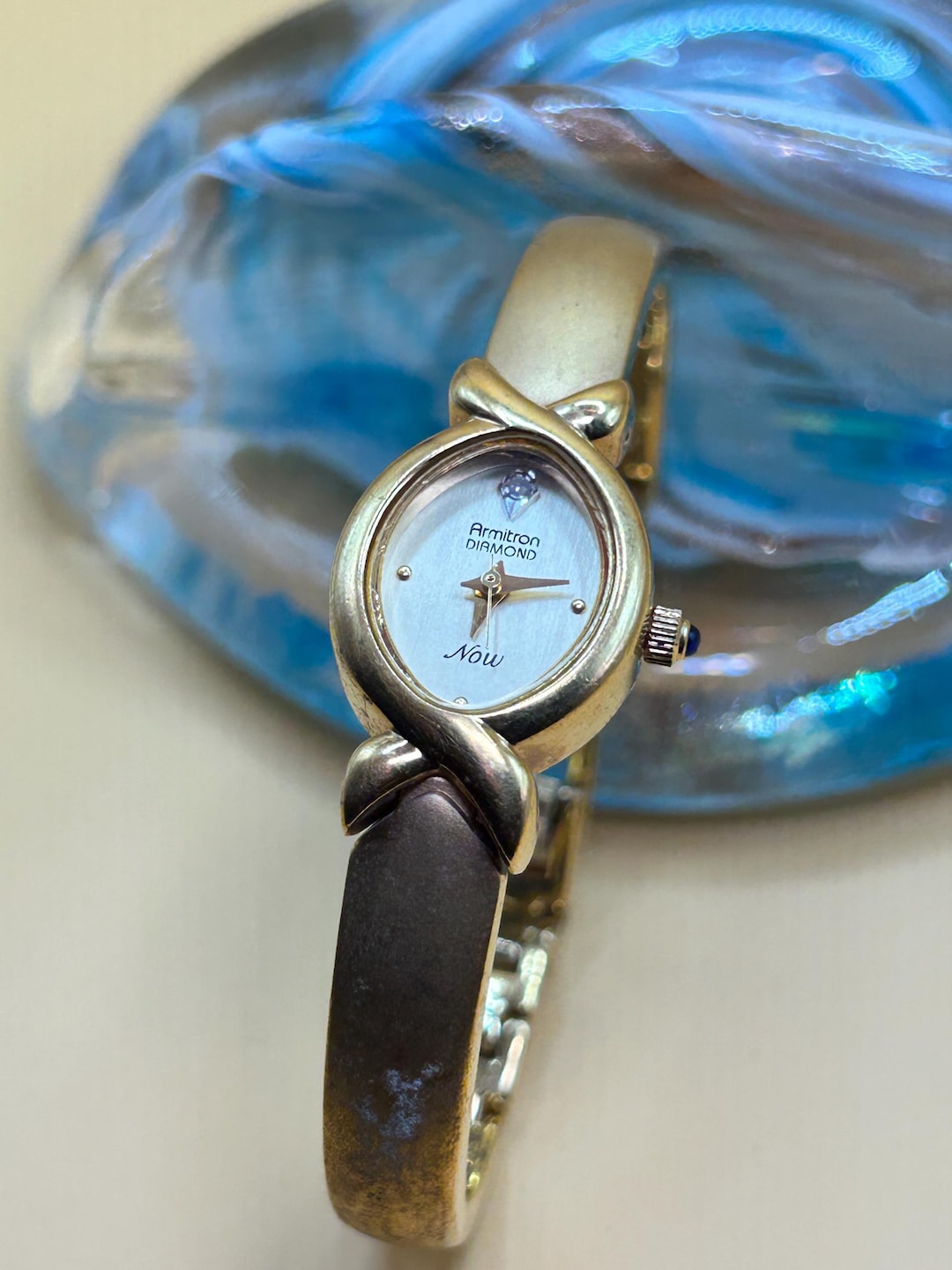 Armitron Now Armitron Diamond Gold Watch Vintage Two-tone Armitron Now Dress  Watch With White Gemstones