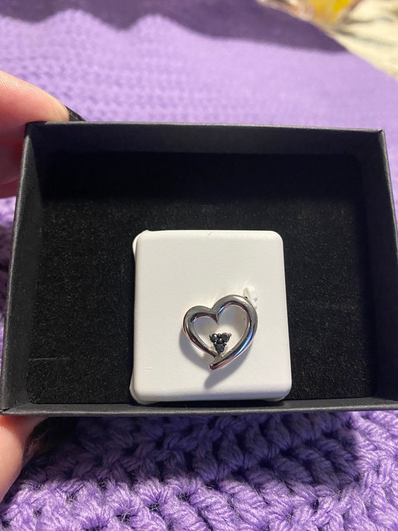 Sterling Silver Black Diamond Heart Pendant - image 2