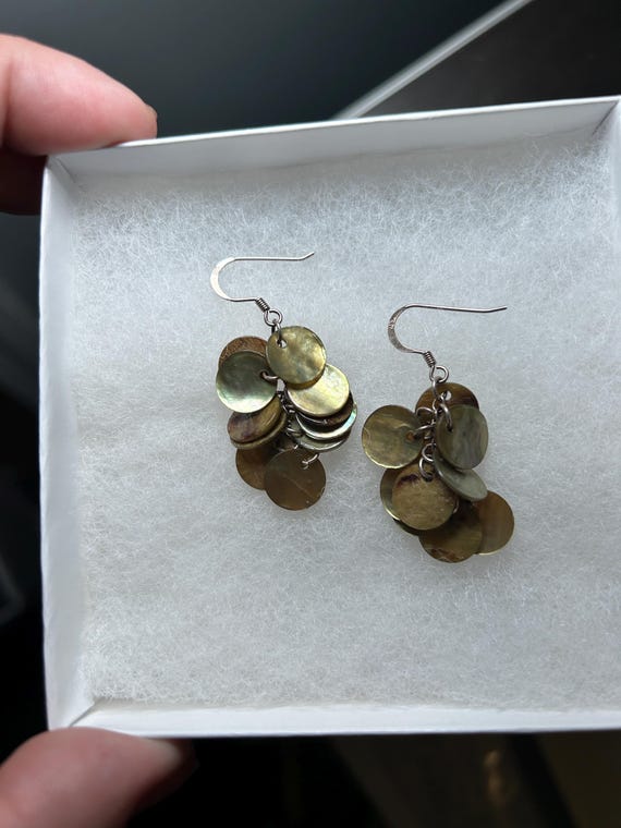 Sterling Silver Abalone Sliced Shell Dangle Earri… - image 2