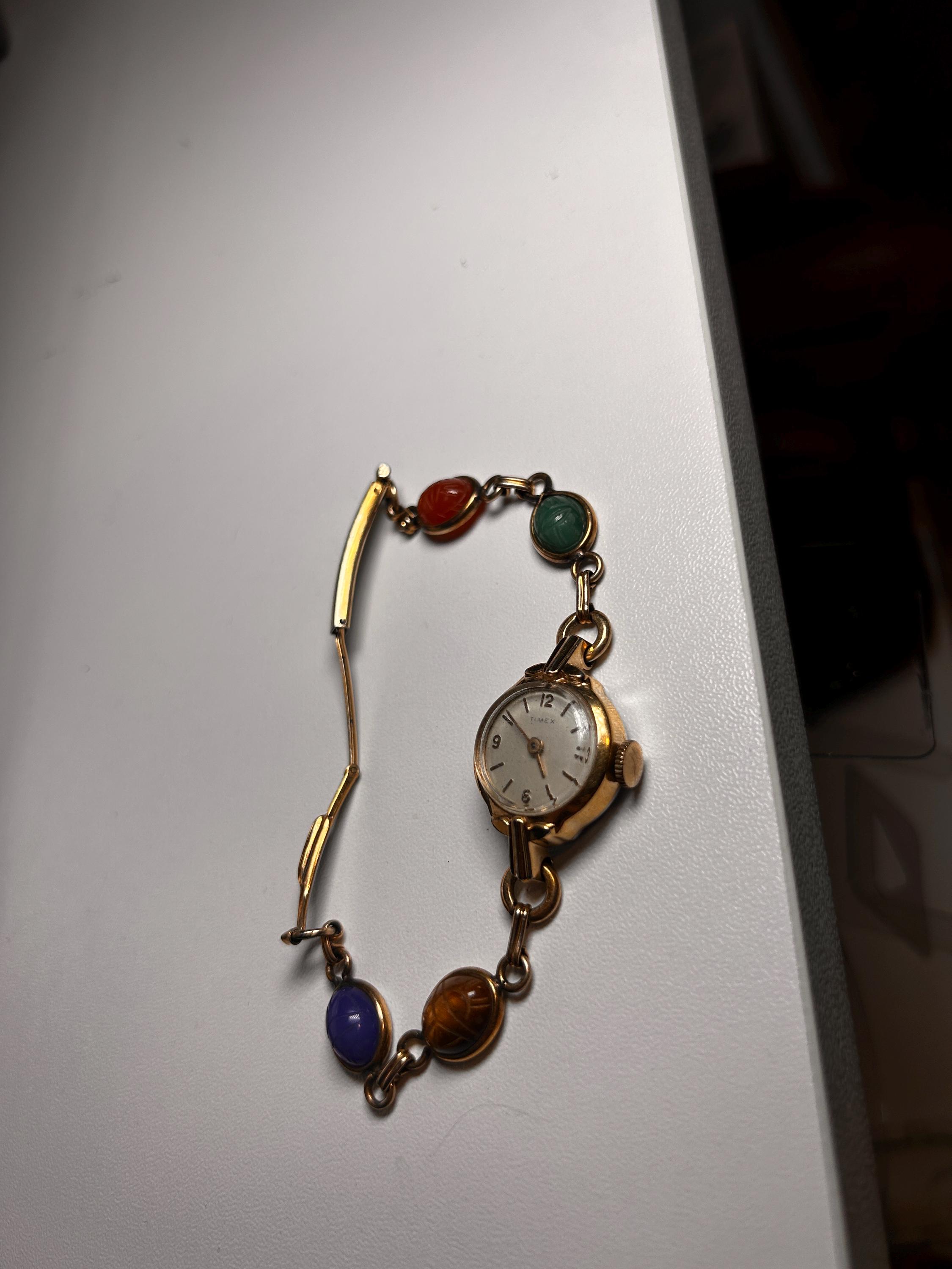 RARE Van Dell 12k GF Timex Scarab Stones Vintage Wrist Watch  display picture 2