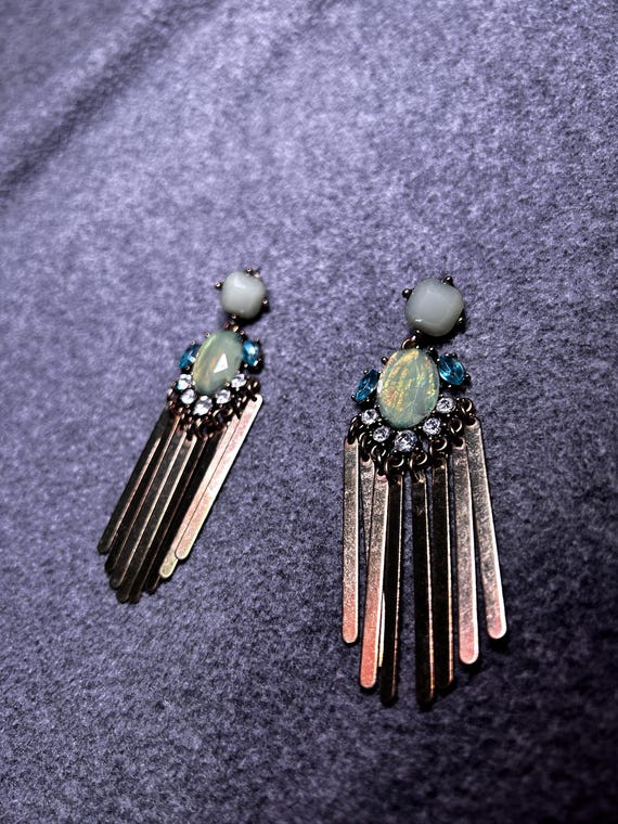 Extra Long Gemstone Statement Dangle Earrings, Ma… - image 2