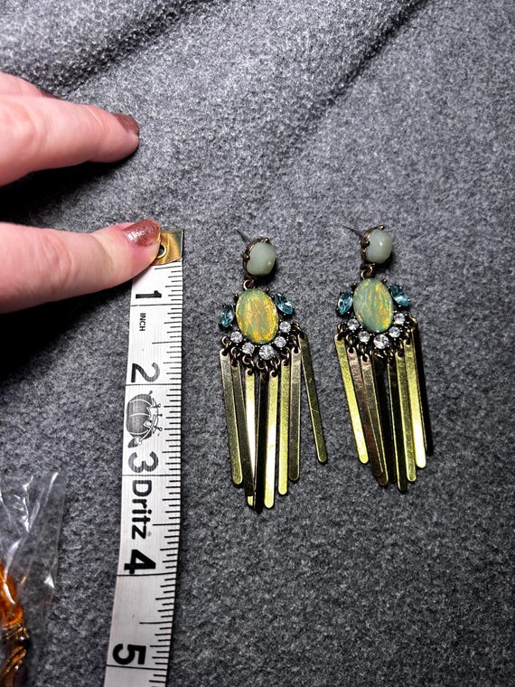 Extra Long Gemstone Statement Dangle Earrings, Ma… - image 6