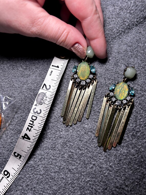 Extra Long Gemstone Statement Dangle Earrings, Ma… - image 7