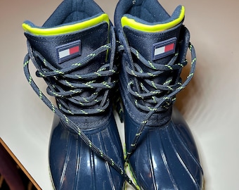 Tommy Hilfiger Rain Boots, Navy Blue Neon Accent Lace-Up, Women's Size 6