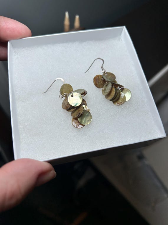 Sterling Silver Abalone Sliced Shell Dangle Earri… - image 4