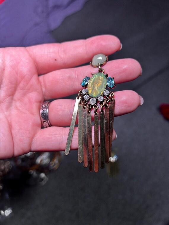 Extra Long Gemstone Statement Dangle Earrings, Ma… - image 4