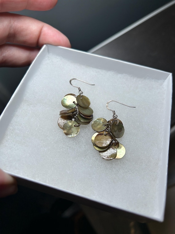 Sterling Silver Abalone Sliced Shell Dangle Earri… - image 1
