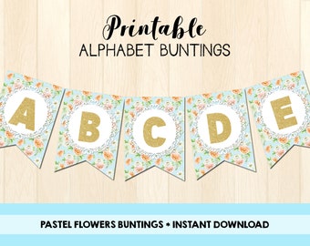 pastel floral buntings printable instant download diy etsy