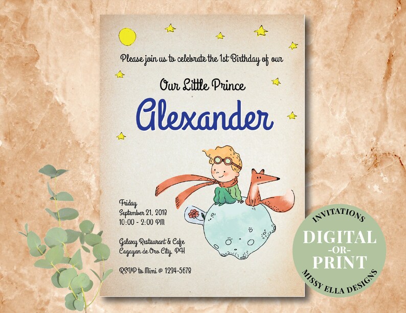 The Little Prince Invitation Le Petit Prince Boy 1st Etsy