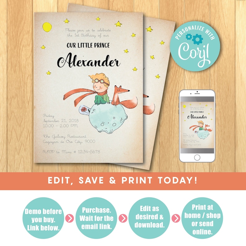 Editable The Little Prince Invitation Little Prince Party Etsy