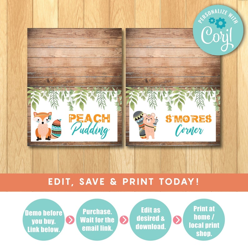 Woodland Placecards Tribal Woodland EDITABLE \u2022 Wild One Tent Cards Woodland Animals Tent Cards Woodland Animals Printable Food Labels