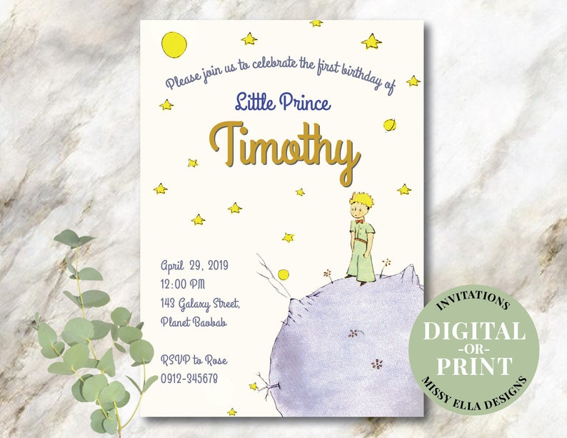 The Little Prince Invitation Le Petit Prince Boy 1st Etsy