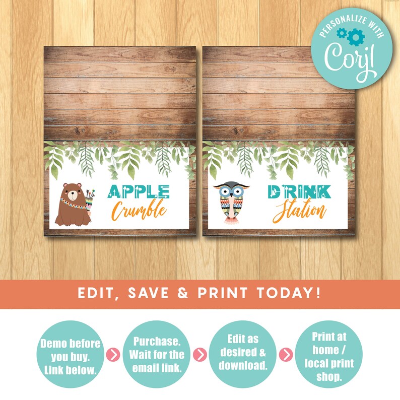 Woodland Placecards Tribal Woodland EDITABLE \u2022 Wild One Tent Cards Woodland Animals Tent Cards Woodland Animals Printable Food Labels