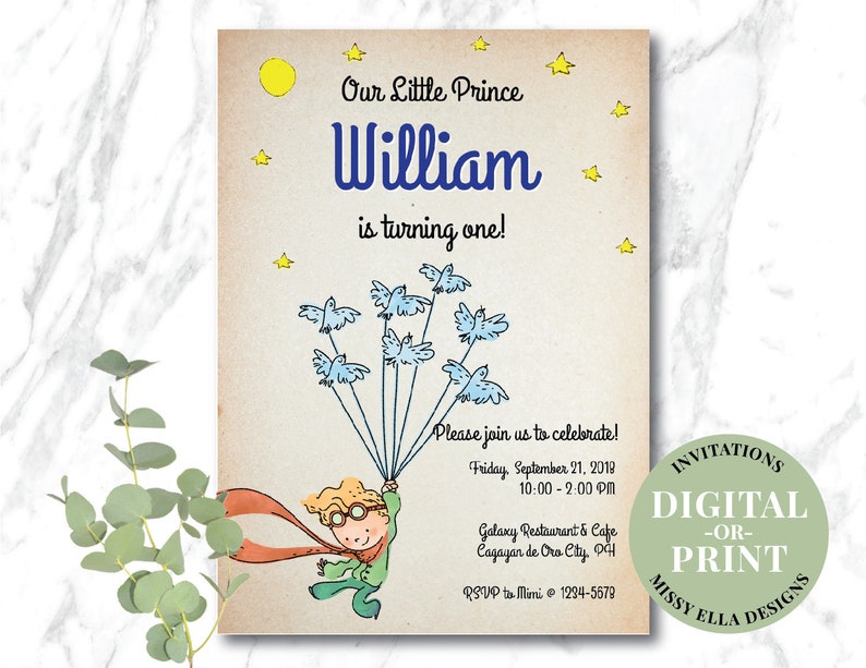 The Little Prince Invitation Le Petit Prince Boy 1st Etsy