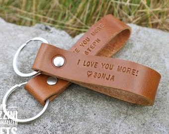 Valentines Gift I Love You More Leather Keychain Custom Personalized Leather keyring love keychain  Anniversary Birthday Gift for Him