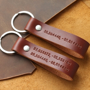 Personalized leather keychain hand stamped Initial key fob leather personalized gifts key chain for him leather keychain anniversary wedding image 1
