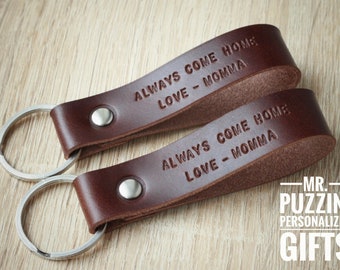 Set of 2 Personalized Leather Keychain - Custom Couple Leather Keychain - Custom Anniversary Date Key Fob - Wedding Gift - Valentines Gift