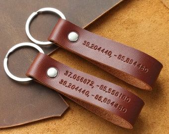 Personalized leather keychain hand stamped Initial key fob leather personalized gifts key chain for him leather keychain anniversary wedding