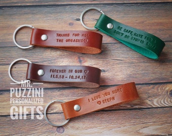 Custom Leather Keychain Personalized, hand stamped Initial Keychain, Leather Personalized, Gifts for him, Leather Anniversary gifts