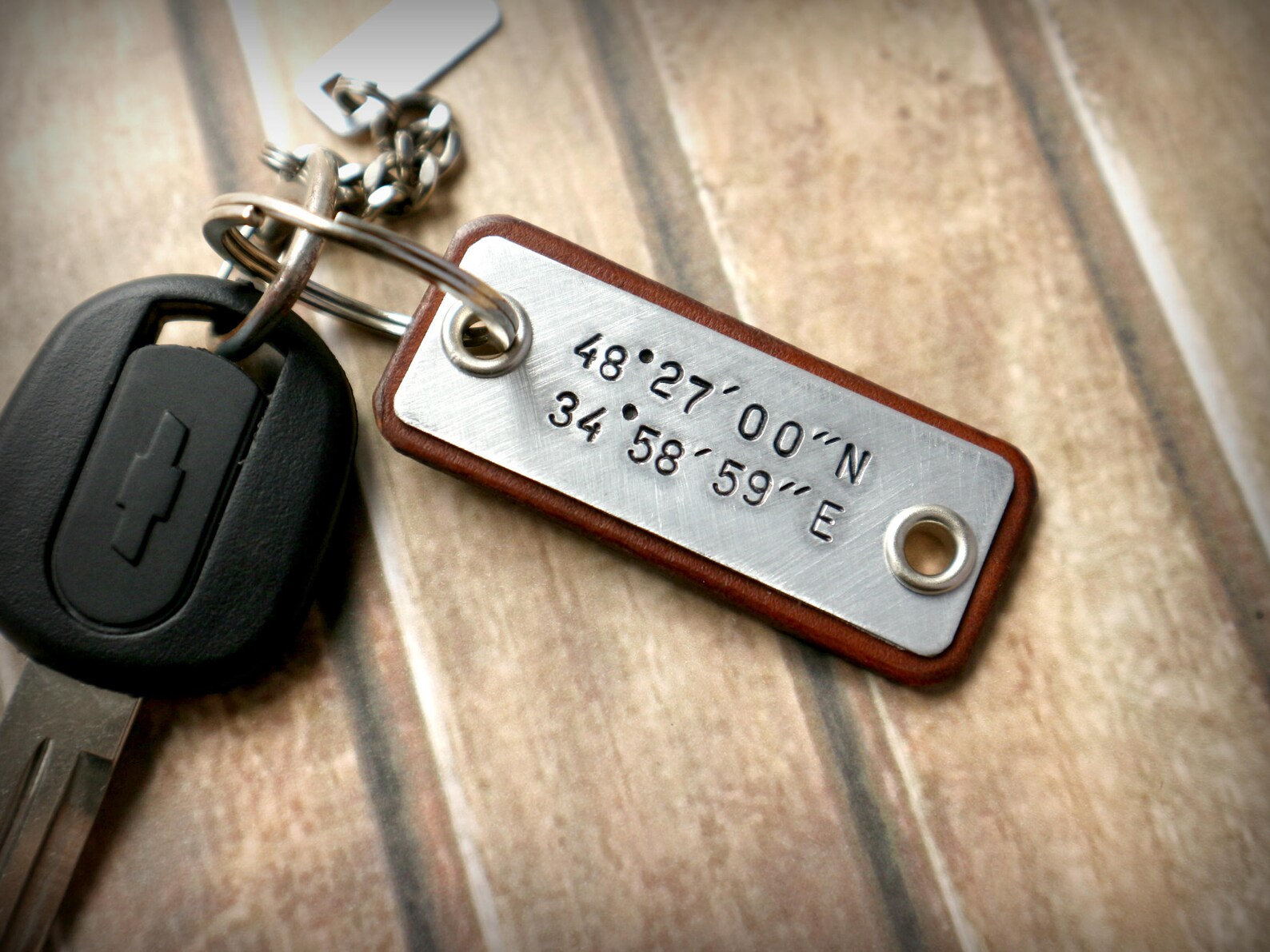 Personalized leather keychain GPS coordinates keychain Etsy
