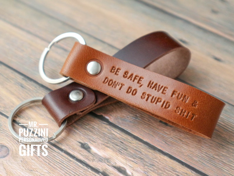 Personalized leather keychain hand stamped Initial key fob leather personalized gifts key chain for him leather keychain anniversary wedding image 9