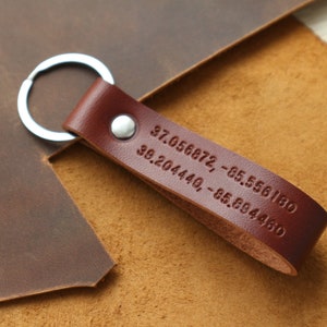 Personalized leather keychain hand stamped Initial key fob leather personalized gifts key chain for him leather keychain anniversary wedding image 2