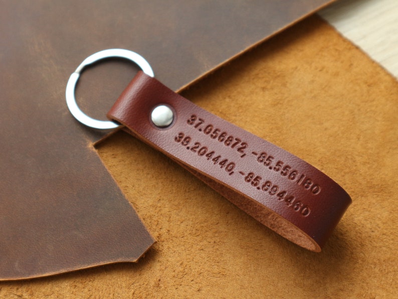 Personalized leather keychain hand stamped Initial key fob leather personalized gifts key chain for him leather keychain anniversary wedding image 2