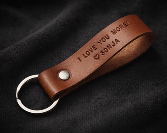 Personalized Leather Keychain Custom Keychain I love you more keychain Leather Personalize Key chain Personalized Gift 3rd Anniversary Gift