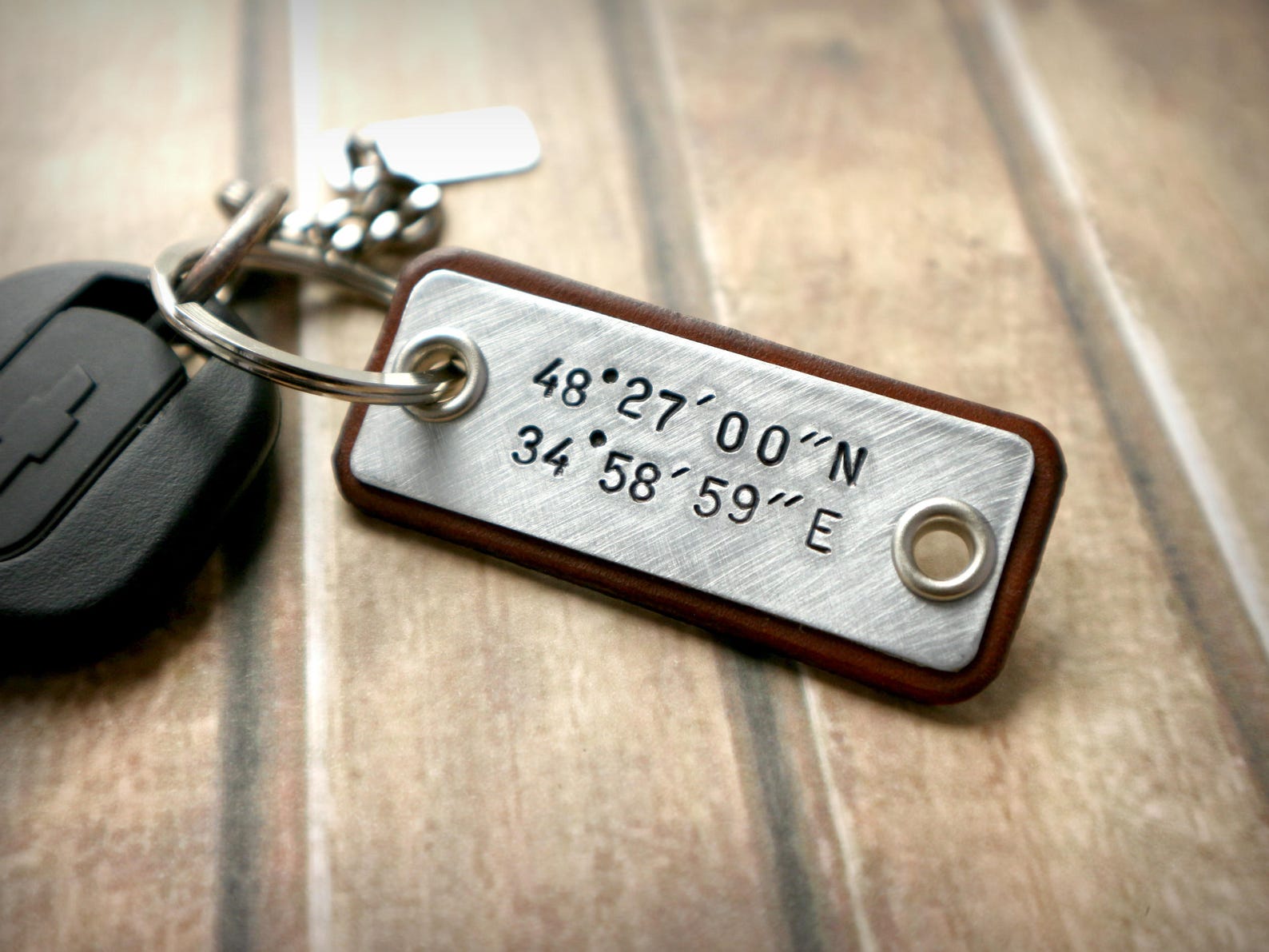 Personalized leather keychain GPS coordinates keychain Etsy