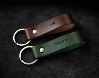 Personalized Custom Leather Keychain Leather GPS Keyring Hand Stamped Dyed Personalized couple Keychain Personalized 3rd Anniversary Gift