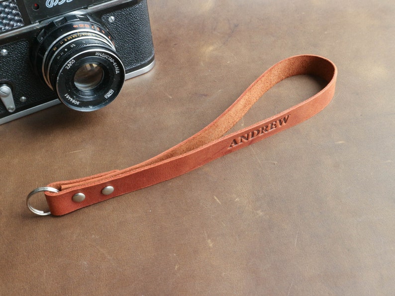 Custom Leather Camera Wrist Strap Personalized Leather Camera Strap DSLR Wrist Strap Grip Strap for DSLR Brown name initials Wrist Strap