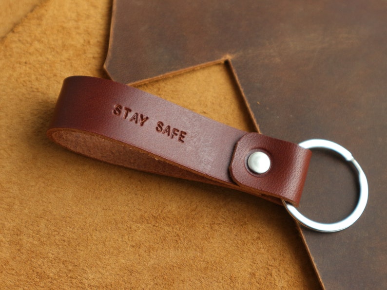Personalized leather keychain hand stamped Initial key fob leather personalized gifts key chain for him leather keychain anniversary wedding image 8