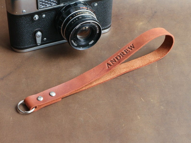 Custom Leather Camera Wrist Strap Personalized Leather Camera Strap DSLR Wrist Strap Grip Strap for DSLR Brown name initials Wrist Strap