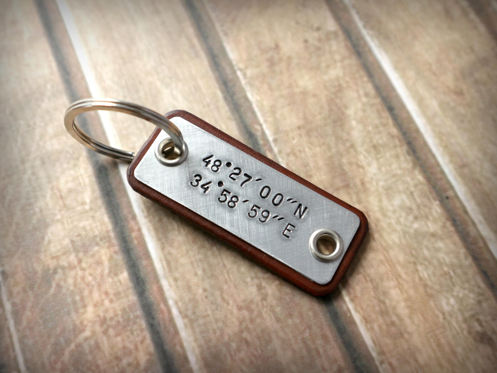 Personalized leather keychain GPS coordinates keychain Etsy