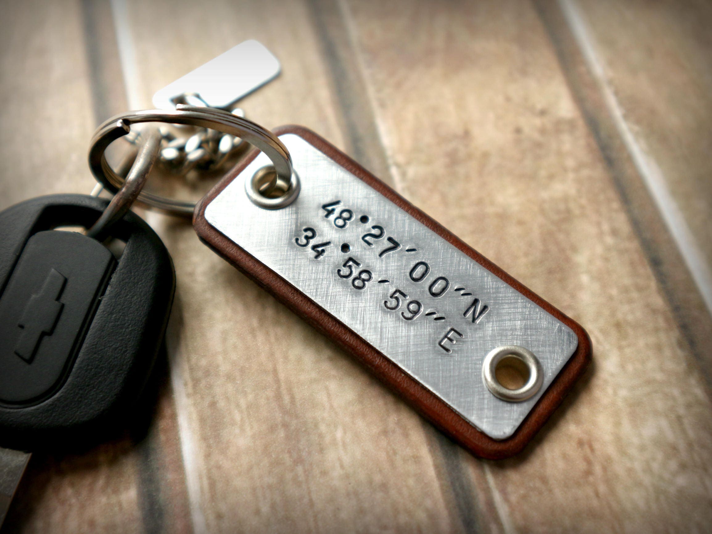 Personalized leather keychain GPS coordinates keychain Etsy
