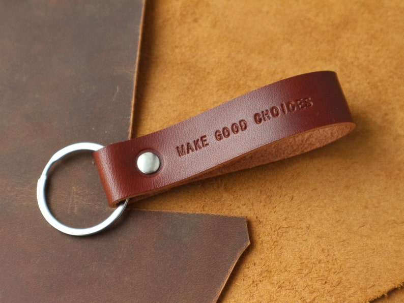 Personalized Leather Keychain Custom Leather Keychain Monogrammed Leather personalized Keychain Coordinates key fob leather Stamped Keychain image 1