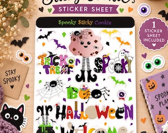 Spooky Halloween Digital Stickers PNG, Cute Halloween Planner Stickers, Ghost Bat Spider Stickers, Trick or Treat Printable Sticker Sheet