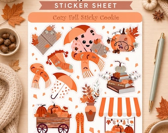 Fall Digital Stickers PNG, Cozy Autumn Planner Stickers, Cute Pumpkin Stickers, Printable Fall Stickers, Digital Planner Sticker Pack