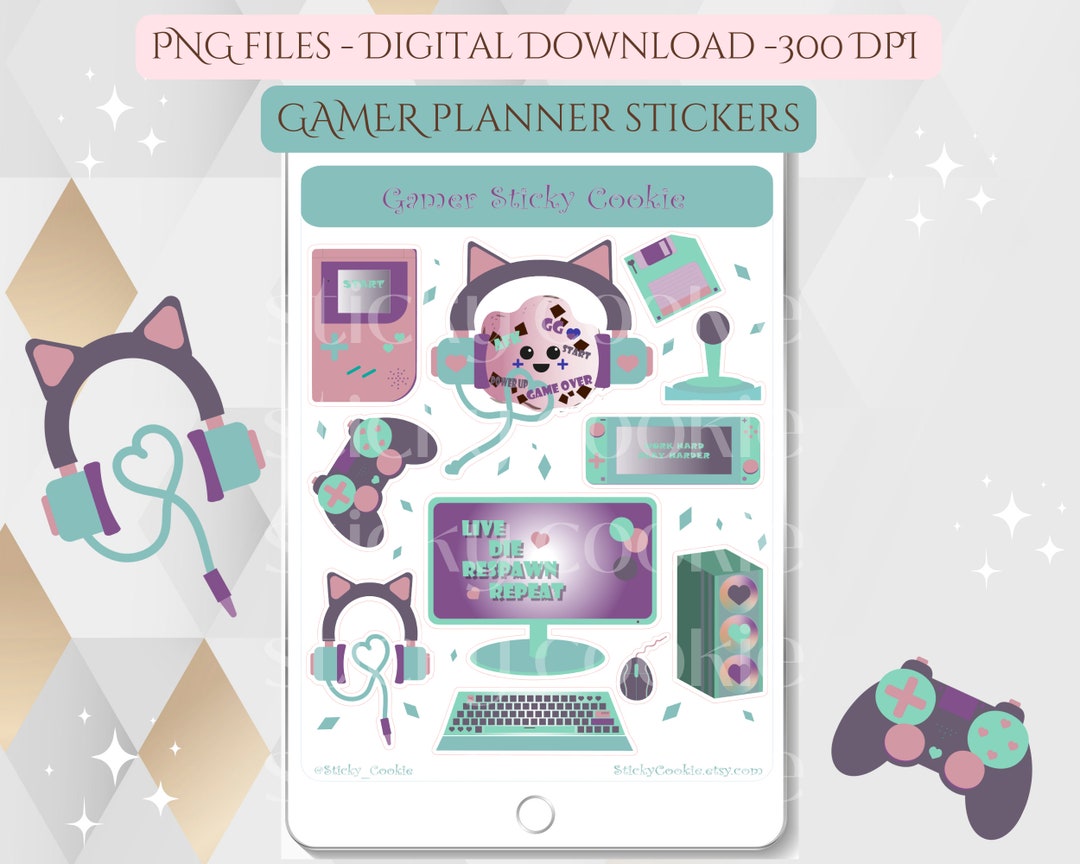 Gamer Sticky Cookie Digital Download Stickers , Planner Printable PNG ...
